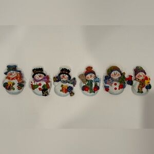 6 Vintage 2005 Snowman Figurine Ceramic Magnet Set
